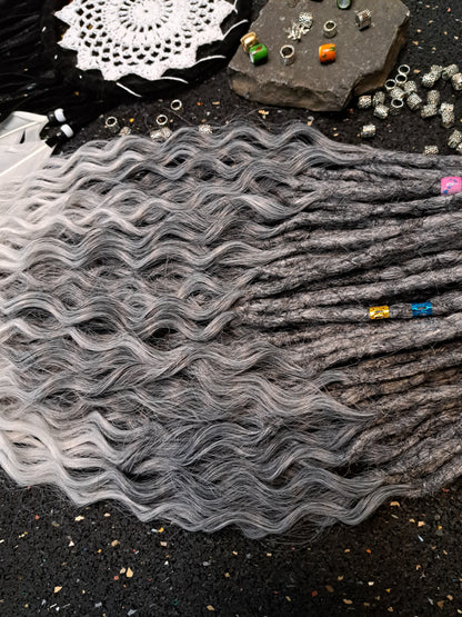 Curly Dreadlocks Double Ended Grau zu Licht 55cm