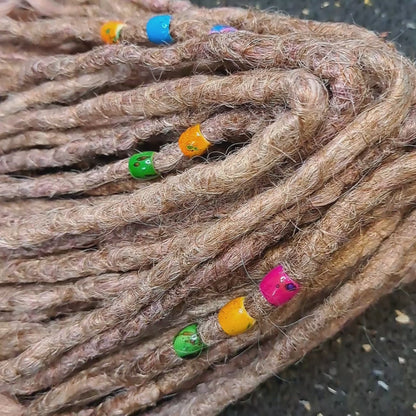 Curly Dreadlocks Double Ended Hellbraun Rosa Weiß 55cm