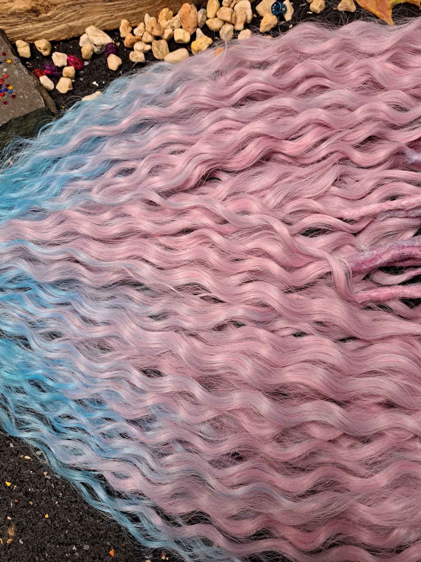 Curly Dreadlocks Double Ended Rosa zu Hellblau 55cm